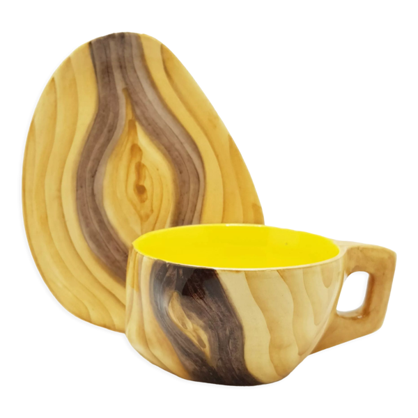Tasse et soucoupe effet bois