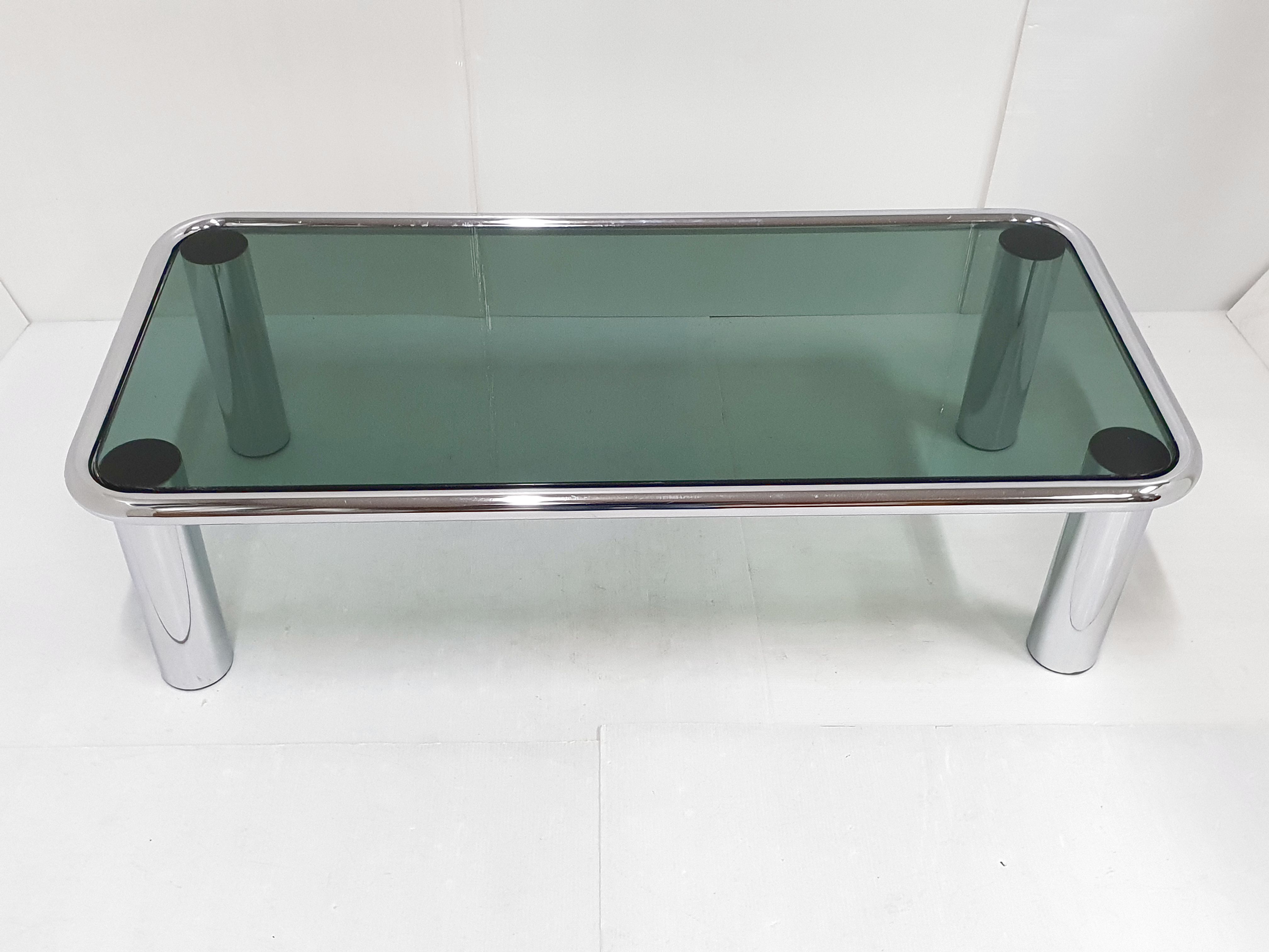 vIntage steel glass coffee table 1970