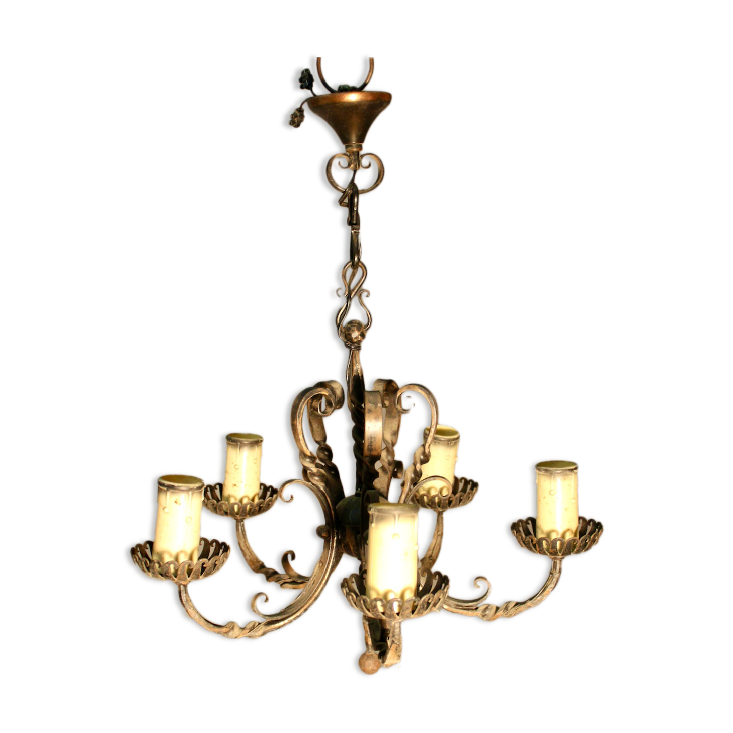 Lustre En Fer Forgé à 5 Feux 1925