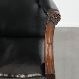 Wooden and black cow leather antique English Gainsborough side/desk/chair