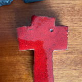 Vintage pair of glazed terracotta crosses