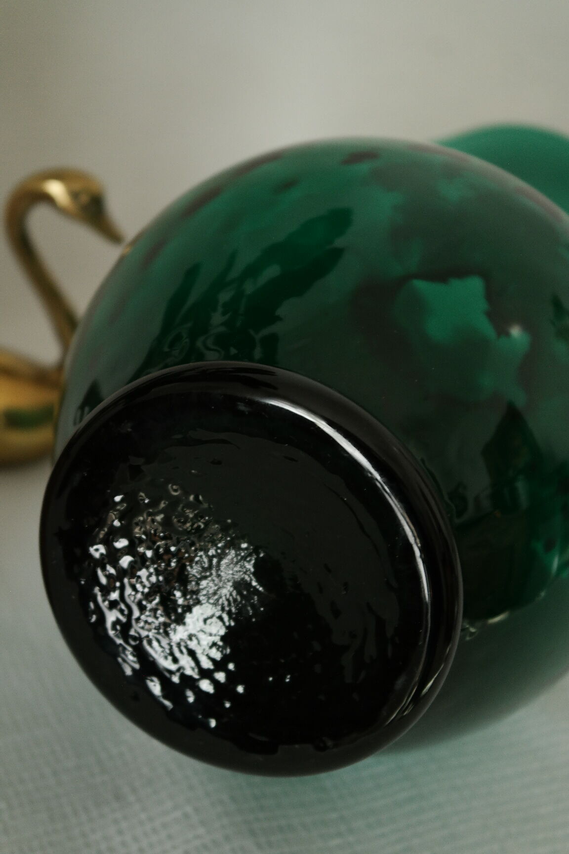 Vintage green blown glass jug vase