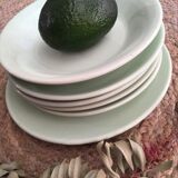 Dishes and 5 vintage plates, pale green