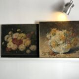 Oil on canvas 19th century bouquet of flowers