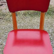 Set of 4 vintage chairs from the 50s in blond beech and red leatherette