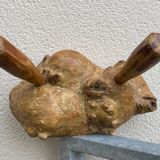 Brutalist coat rack in elm wood