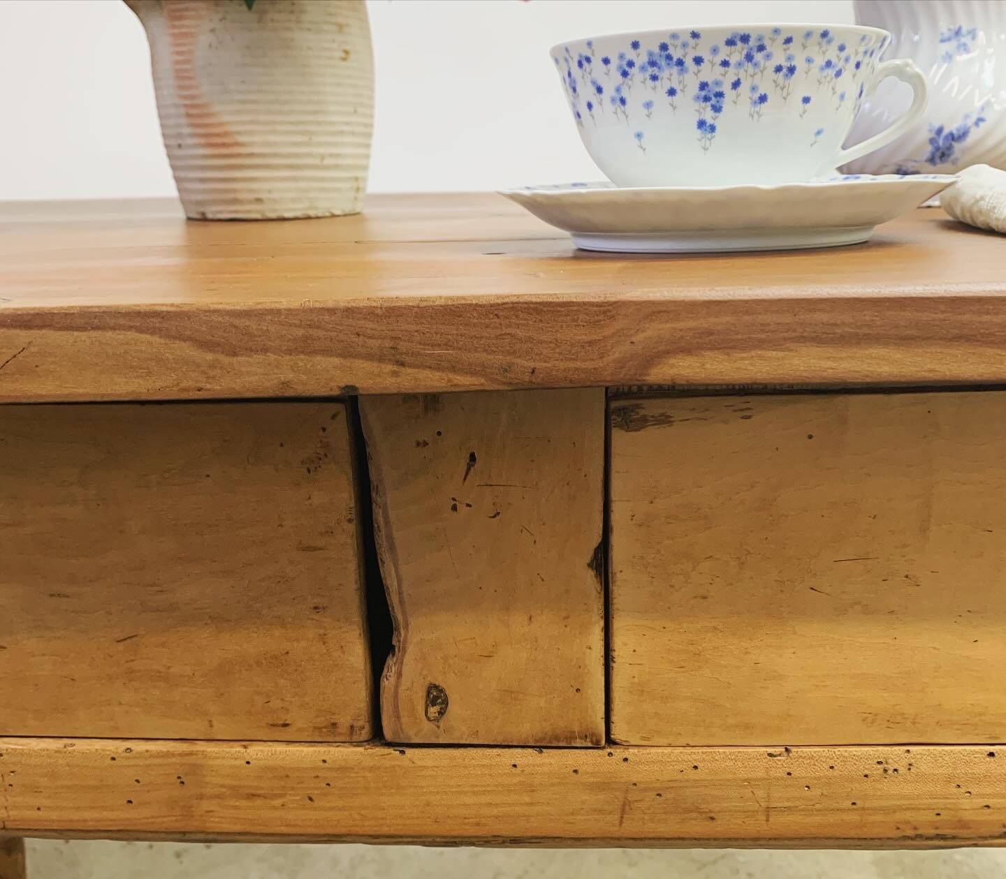 Old walnut farm table with pulls