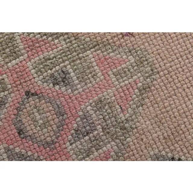 1970s Vintage Turkish Handmade Wool & Cotton Pink Runner Rug 100x339