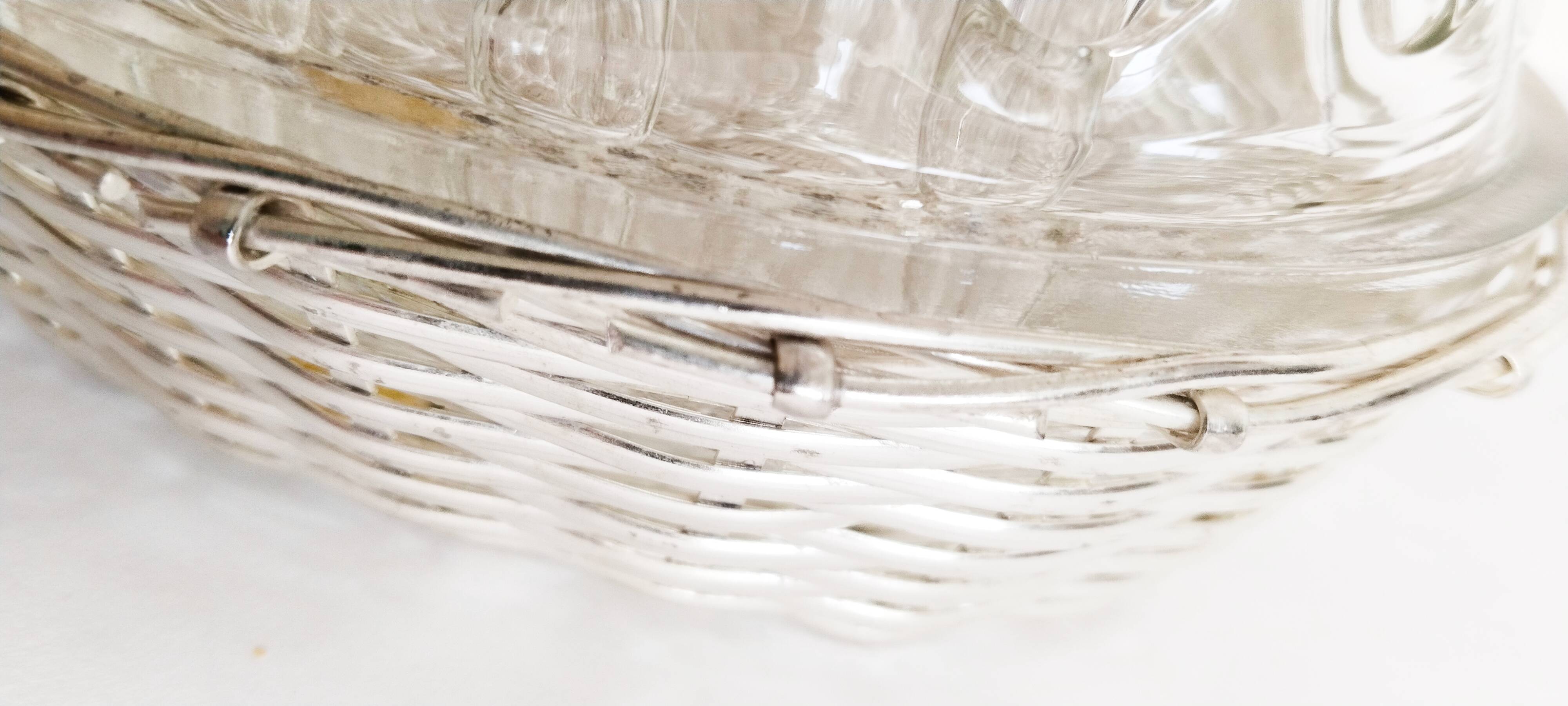 Bohemian crystal flower pick, oval, silver metal
