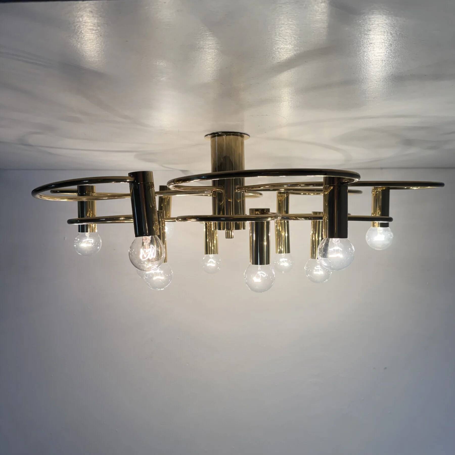 Leola sculptural brass 12-light ceiling or wall flush mount, 1970s