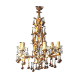 Chandelier 6 lights tassels color and frame foliage gold metal