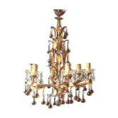 Chandelier 6 lights tassels color and frame foliage gold metal