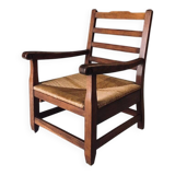 Rustic Oak & Rush Armchair, France, 1930s