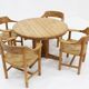 Set vintage dining table and dining chairs pine wood papercord
