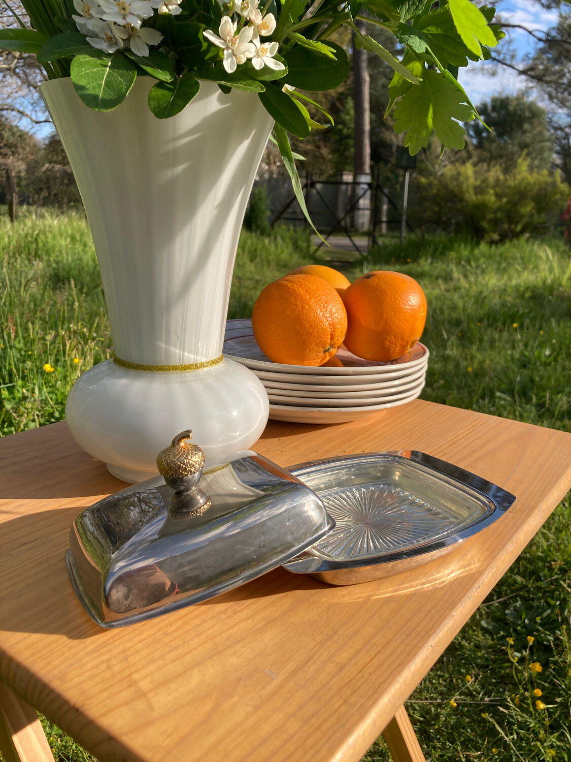Silver metal glans butter dish
