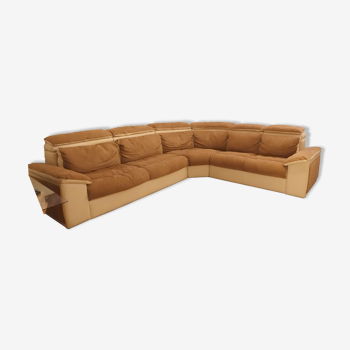 Leather and microfiber angle sofa