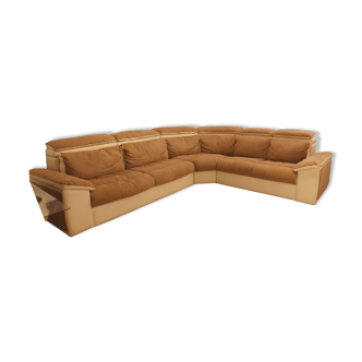 Leather and microfiber angle sofa