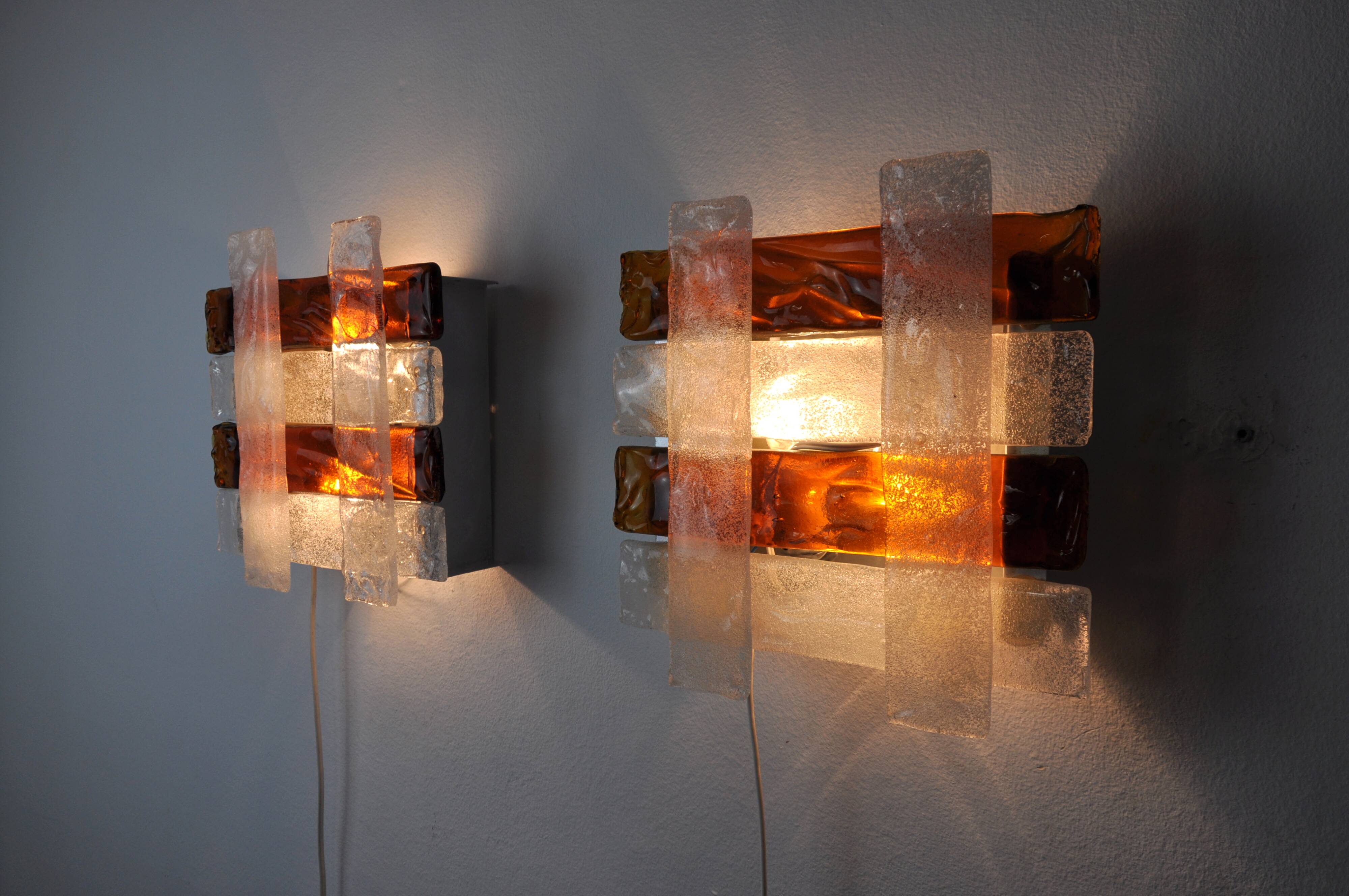 Pair of poliarte sconces by Albano Poli, 1970, Murano Italy