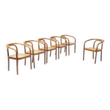 Ensemble de 6 chaises de salle à manger en bois et en rotin synthétique par Antonin Sumen pour Ton.