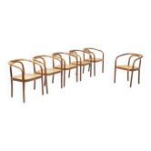 Set of 6 dining chairs made of wood and synthetic rattan by Antonin Sumen for Ton.