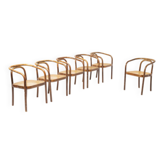 Set of 6 dining chairs in wood and syntetic cane by Antonin Sumen for Ton,
