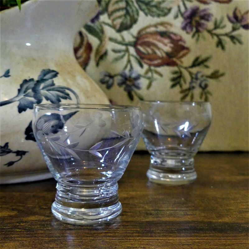 3 ancient crystal digestive glasses - 50s liqueur glass