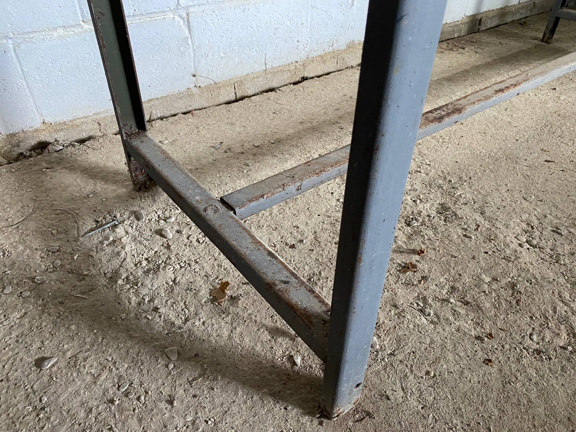 Vintage industrial gray metal dining table 1950