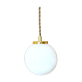 Suspension with vintage white opaline globe