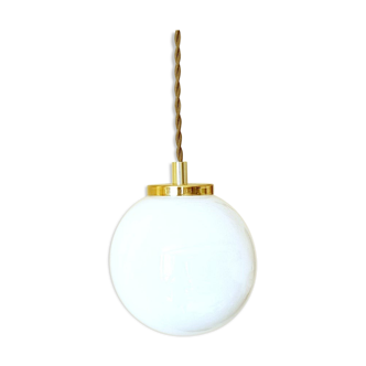 Suspension with vintage white opaline globe