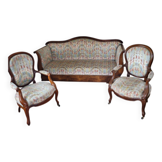 Voltaire Louis Philippe sofa and 2 armchairs, fully restored
