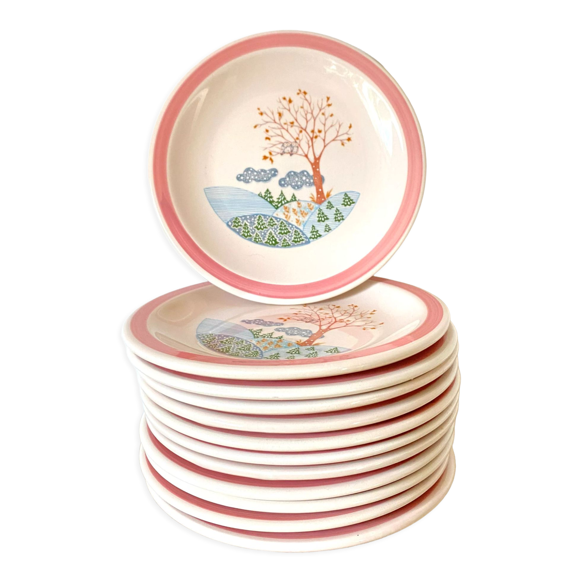 Dessert plates landscape Italy 80s