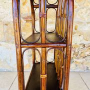 Vintage two-tier bamboo and rattan shelf with storage, Circa 1960