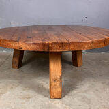 Brutalist oak coffee table thee legs