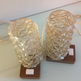 Pair of vintage bedside lamps in conical smoked glass