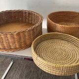 Trio of vintage wicker and woven raffia baskets