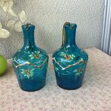 Carafes à liqueur en verre soufflé émaillé XIXè Dit Georges Sand