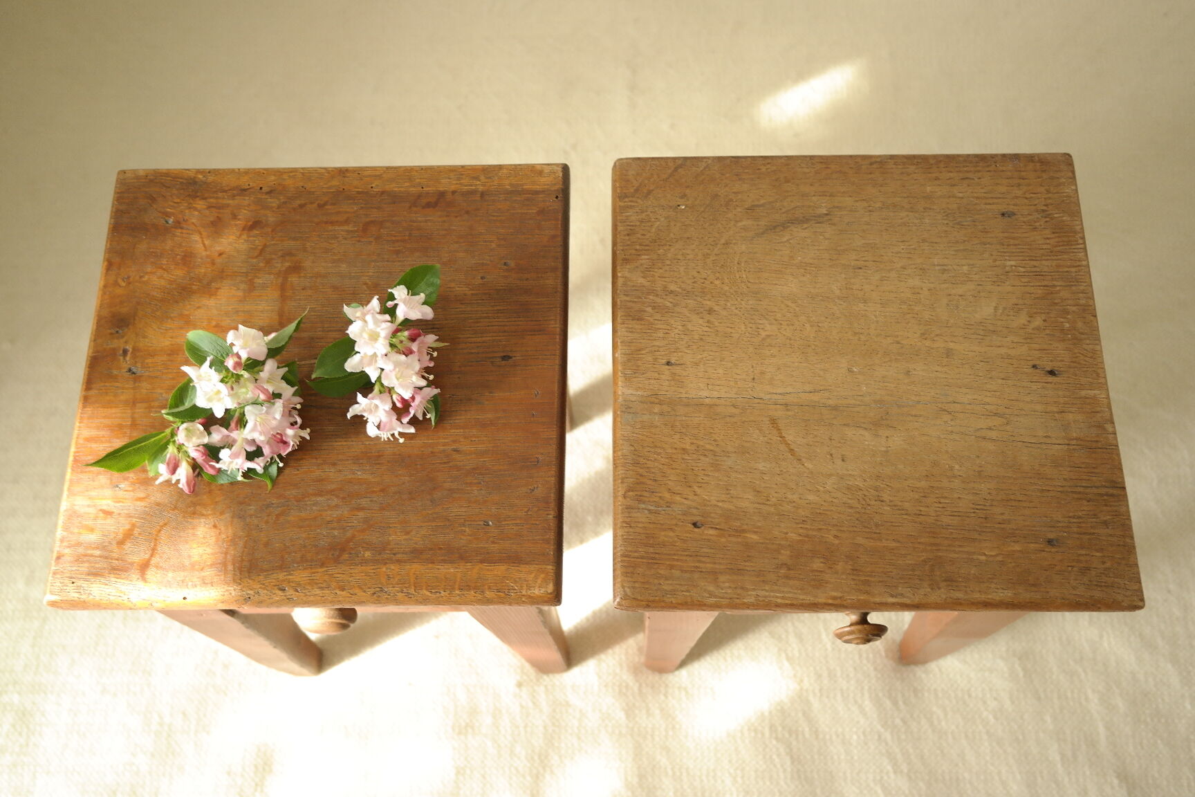 Pair of vintage country bedside tables oak and fir