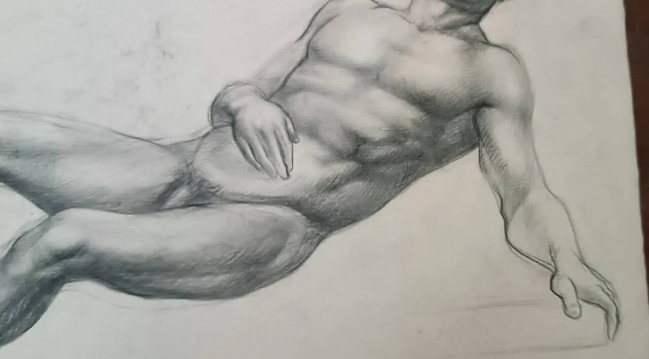 Drawing of a male nude, pencil on paper, Tuscan school, 19th century