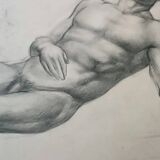 Drawing of a male nude, pencil on paper, Tuscan school, 19th century