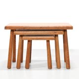 Set of 3 brutalist nesting tables in solid oak