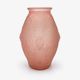 Art Deco vase, pressed moulded glass, pink with geometric decoration.
