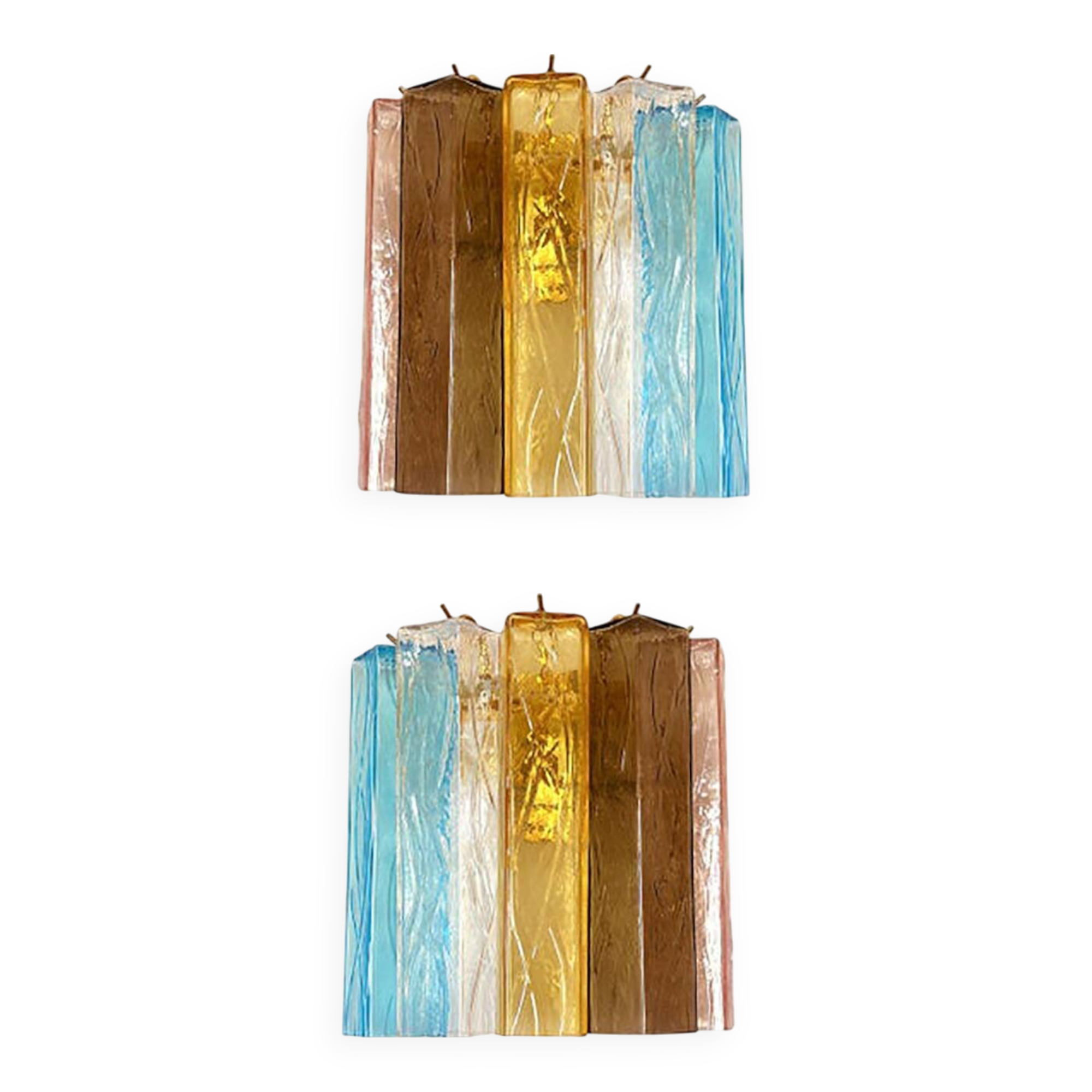 Set of Two Multicolored "Squares Bark" Murano Glass Wall Sconces in Barovie