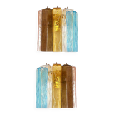 Set of Two Multicolored "Squares Bark" Murano Glass Wall Sconces in Barovia