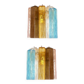 Set of Two Multicolored "Squares Bark" Murano Glass Wall Sconces in Barovia