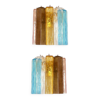 Set of Two Multicolored "Squares Bark" Murano Glass Wall Sconces in Barovia