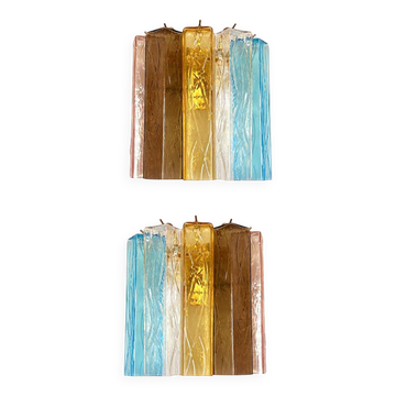 Set of Two Multicolored "Squares Bark" Murano Glass Wall Sconces in Barovie