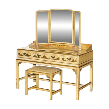 Chinoiserie dressing table in walnut with stool
