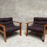 Pair of vintage pine armchairs 1970 1980 design look