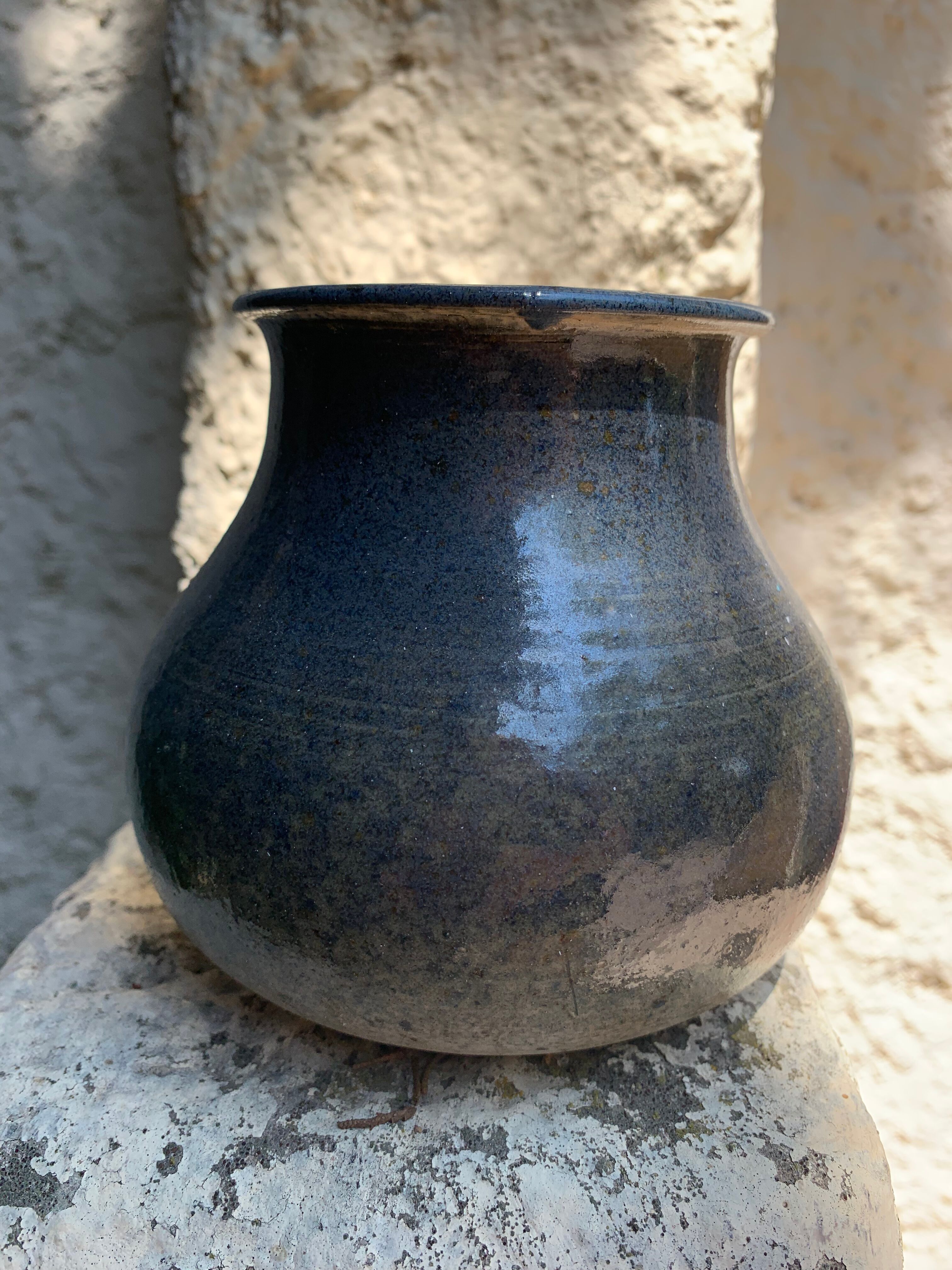 Enamelled sandstone vase