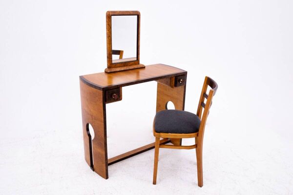 Ensemble coiffeuse + chaise Art déco, Pologne, Art Déco, vers 1940.